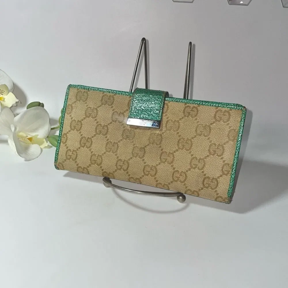 Gucci Tan and Green Continental Wallet - Picture 2 of 16